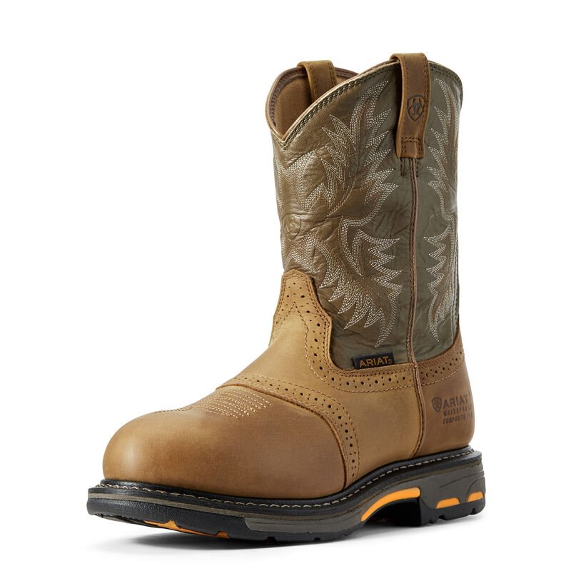 Ariat Work: WorkHog Waterproof Composite Toe Zapatos de Seguridad Hombre - Marrones / Verde Oliva (I